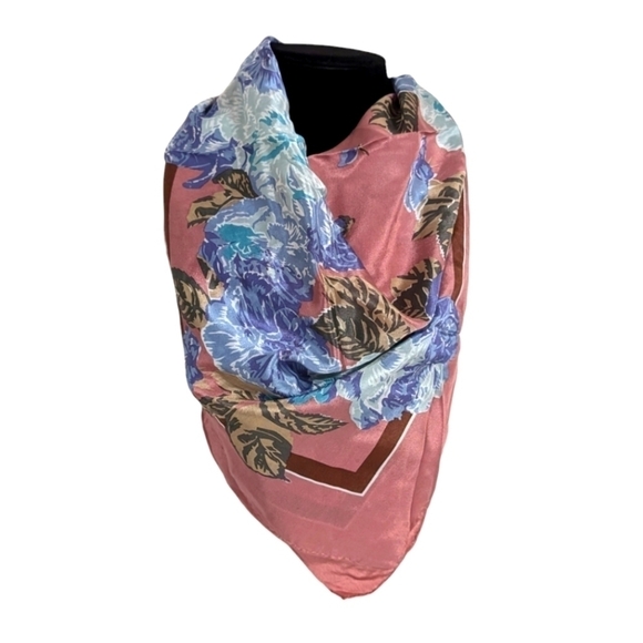 vintage Accessories - Vintage Mauve Floral Square Satin Scarf Handkerchief Hanky